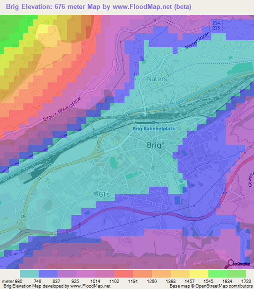 Brig,Switzerland Elevation Map