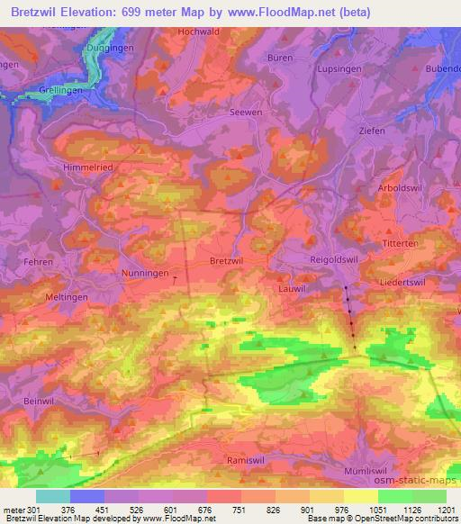 Bretzwil,Switzerland Elevation Map