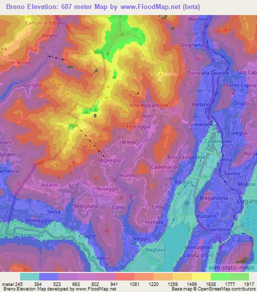 Breno,Switzerland Elevation Map