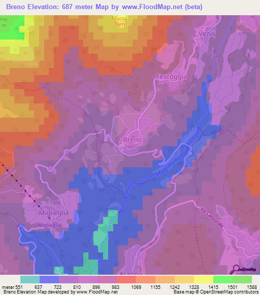 Breno,Switzerland Elevation Map