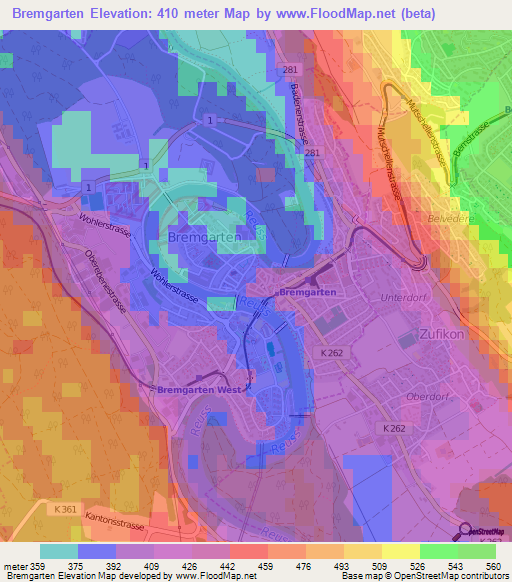 Bremgarten,Switzerland Elevation Map