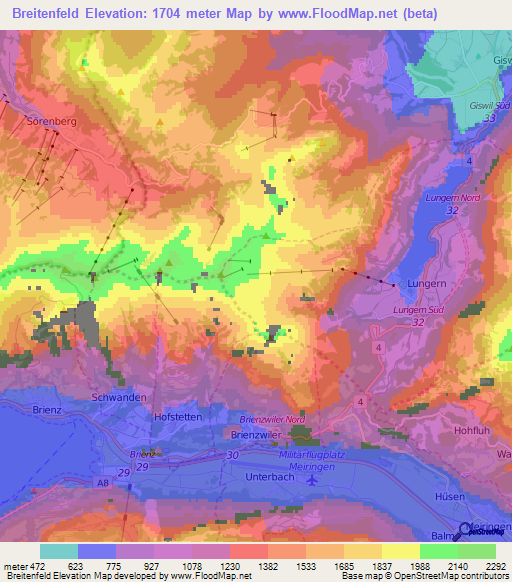 Breitenfeld,Switzerland Elevation Map