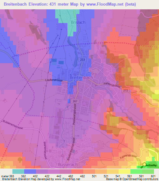 Breitenbach,Switzerland Elevation Map