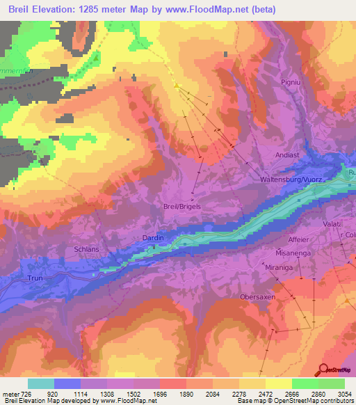 Breil,Switzerland Elevation Map