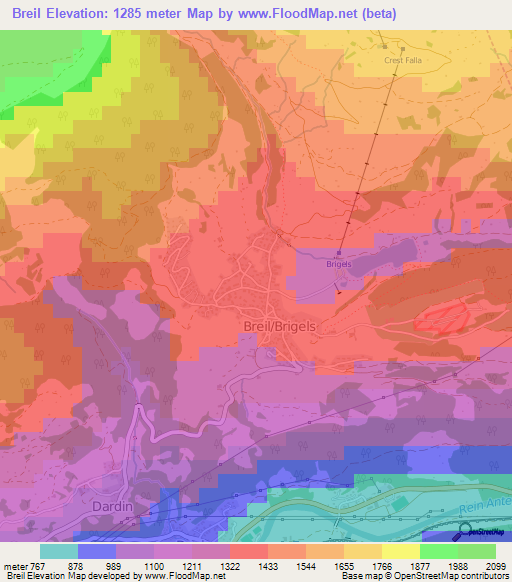 Breil,Switzerland Elevation Map