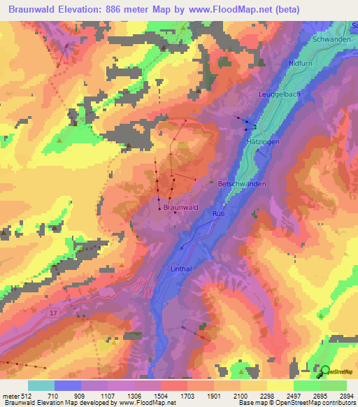 Braunwald,Switzerland Elevation Map