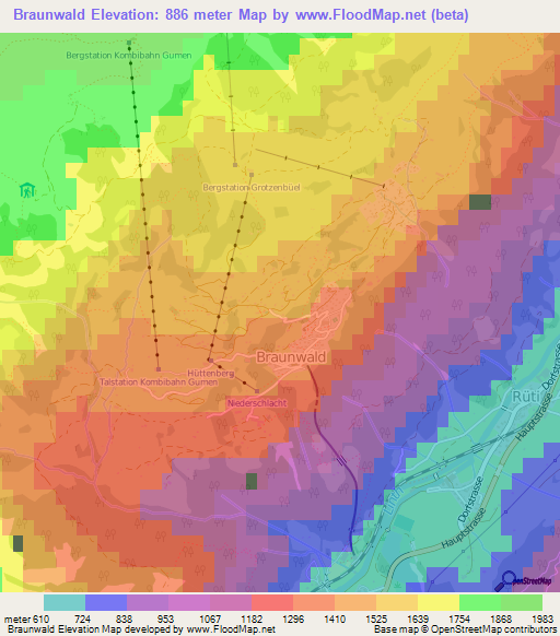 Braunwald,Switzerland Elevation Map