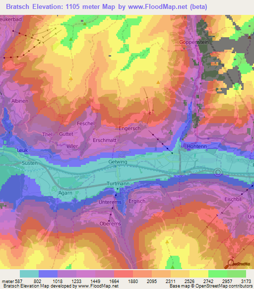 Bratsch,Switzerland Elevation Map