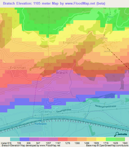 Bratsch,Switzerland Elevation Map