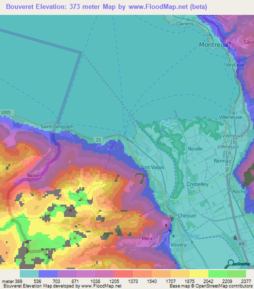 Bouveret,Switzerland Elevation Map