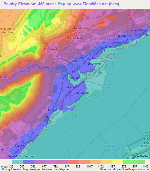 Boudry,Switzerland Elevation Map