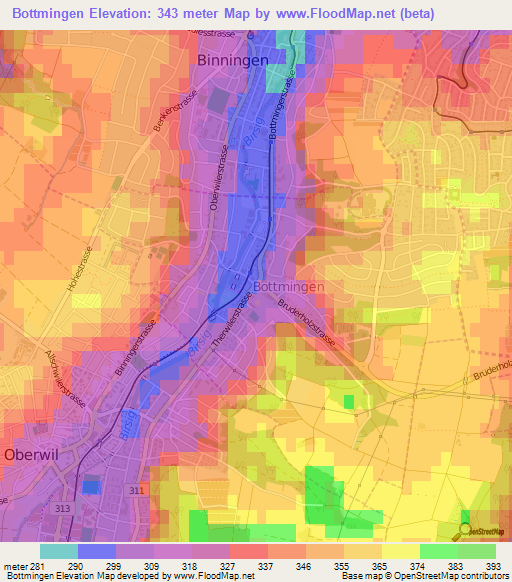 Bottmingen,Switzerland Elevation Map