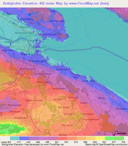 Bottighofen,Switzerland Elevation Map