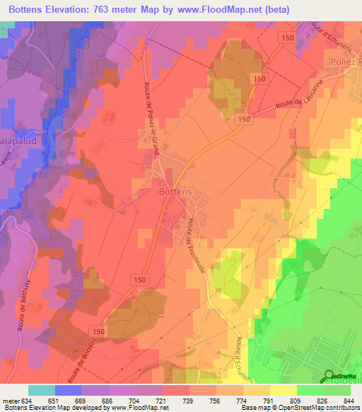 Bottens,Switzerland Elevation Map