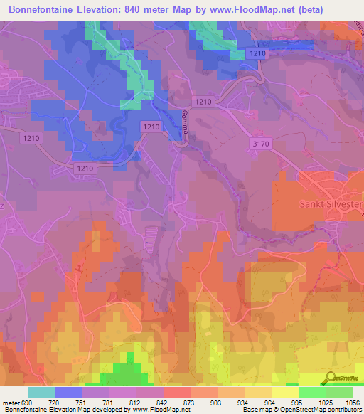 Bonnefontaine,Switzerland Elevation Map