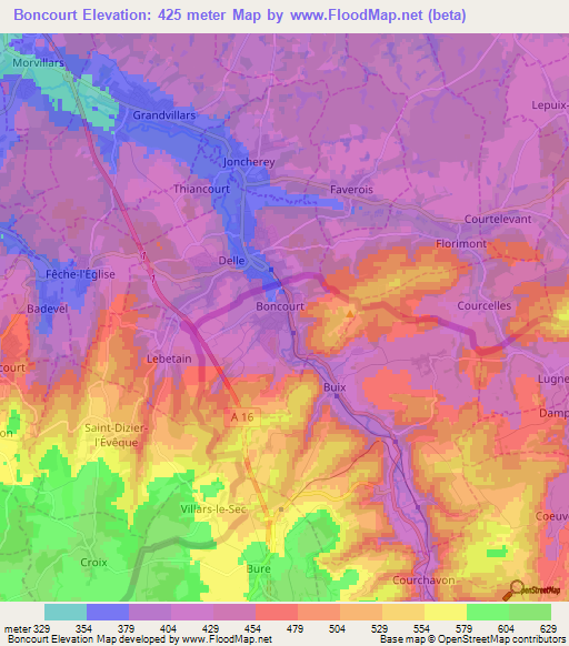 Boncourt,Switzerland Elevation Map