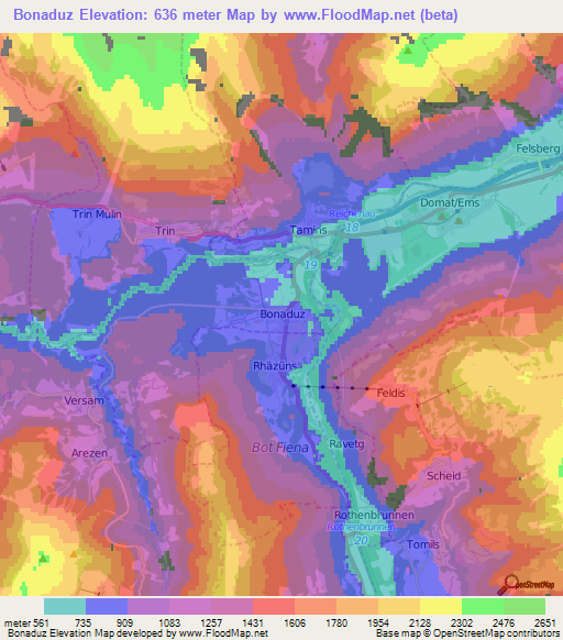 Bonaduz,Switzerland Elevation Map