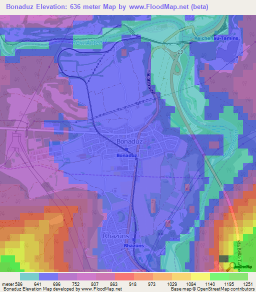 Bonaduz,Switzerland Elevation Map