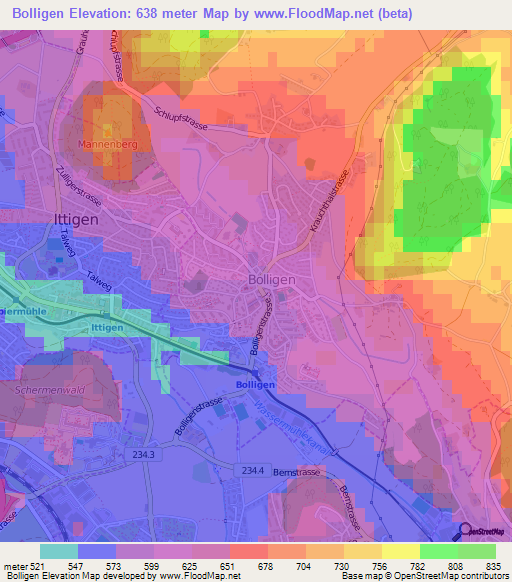 Bolligen,Switzerland Elevation Map