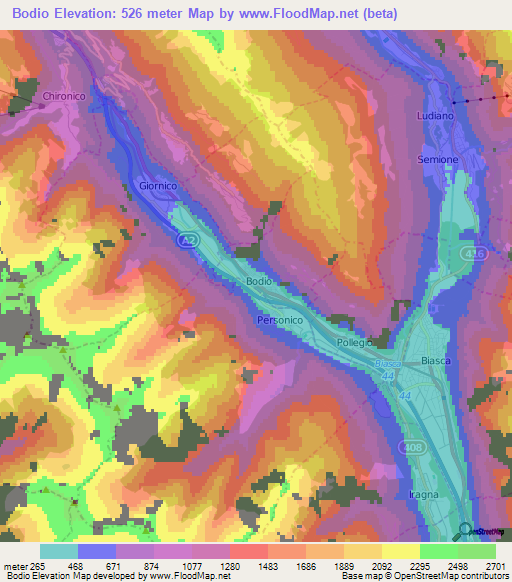 Bodio,Switzerland Elevation Map