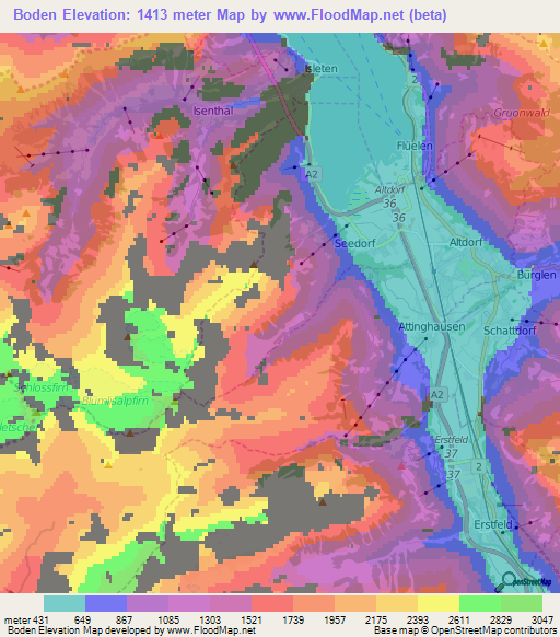Boden,Switzerland Elevation Map
