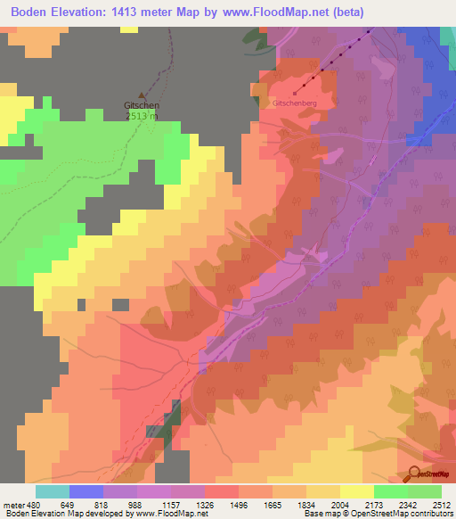 Boden,Switzerland Elevation Map