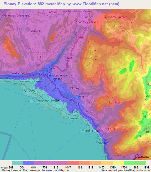 Blonay,Switzerland Elevation Map