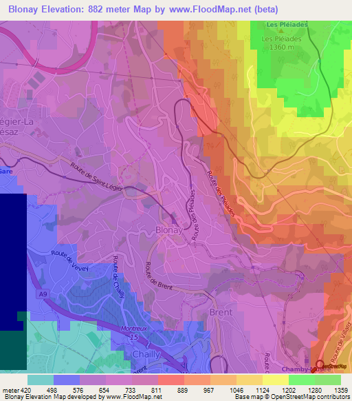 Blonay,Switzerland Elevation Map