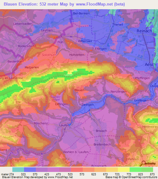 Blauen,Switzerland Elevation Map