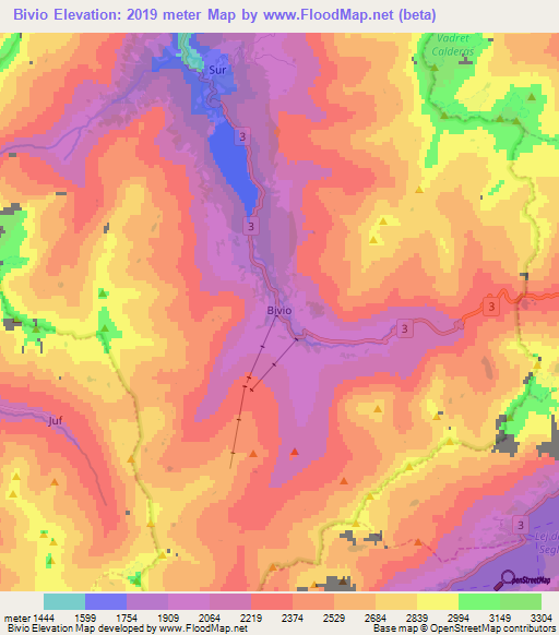 Bivio,Switzerland Elevation Map