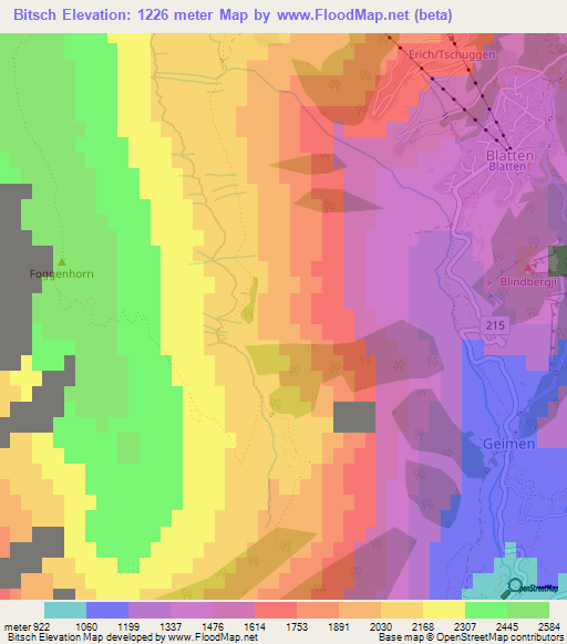 Bitsch,Switzerland Elevation Map