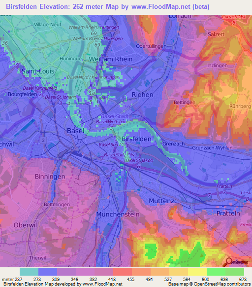 Birsfelden,Switzerland Elevation Map