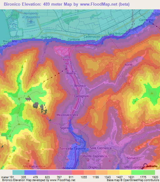 Bironico,Switzerland Elevation Map