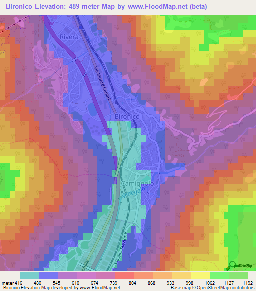 Bironico,Switzerland Elevation Map