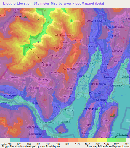 Bioggio,Switzerland Elevation Map