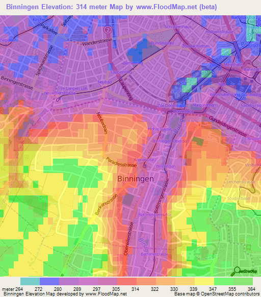 Binningen,Switzerland Elevation Map