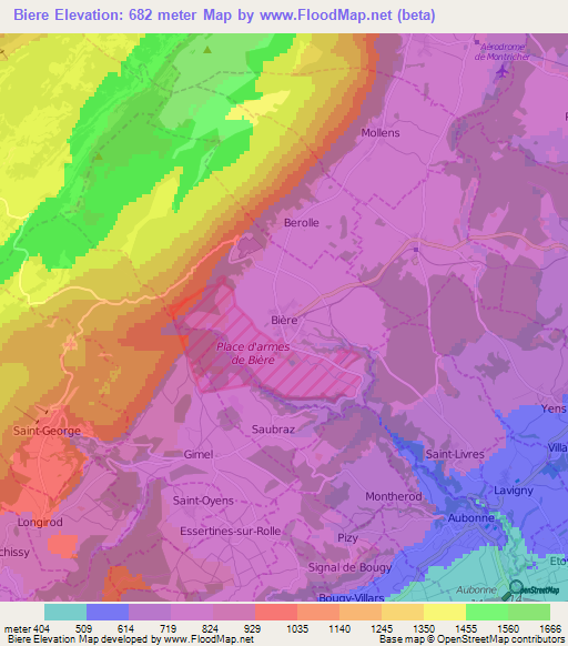 Biere,Switzerland Elevation Map