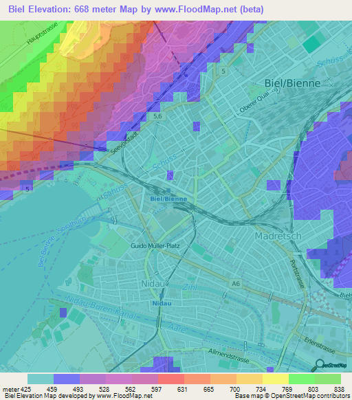 Biel,Switzerland Elevation Map