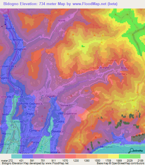 Bidogno,Switzerland Elevation Map