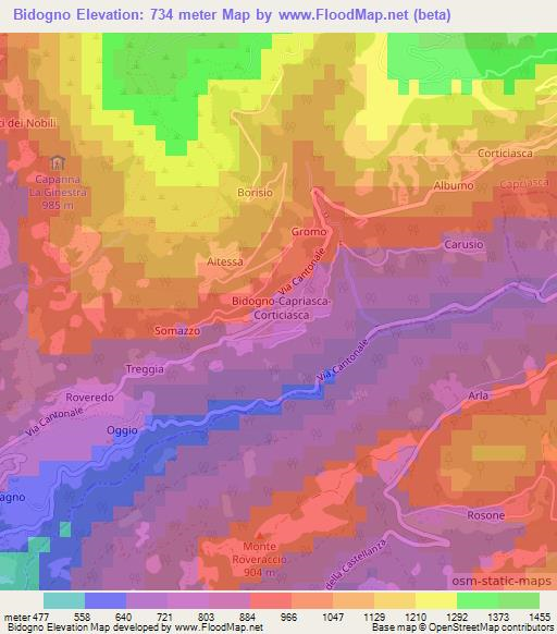 Bidogno,Switzerland Elevation Map