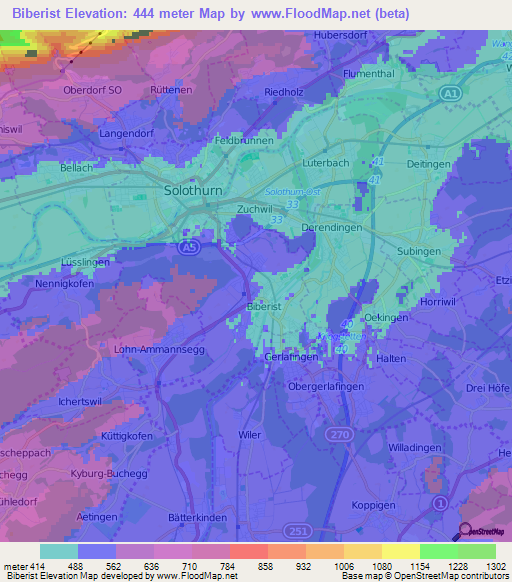 Biberist,Switzerland Elevation Map