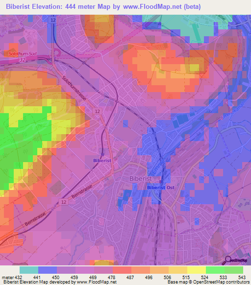 Biberist,Switzerland Elevation Map