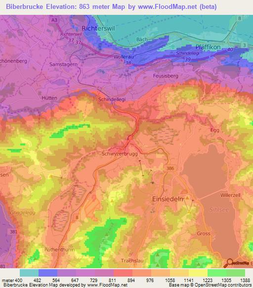 Biberbrucke,Switzerland Elevation Map