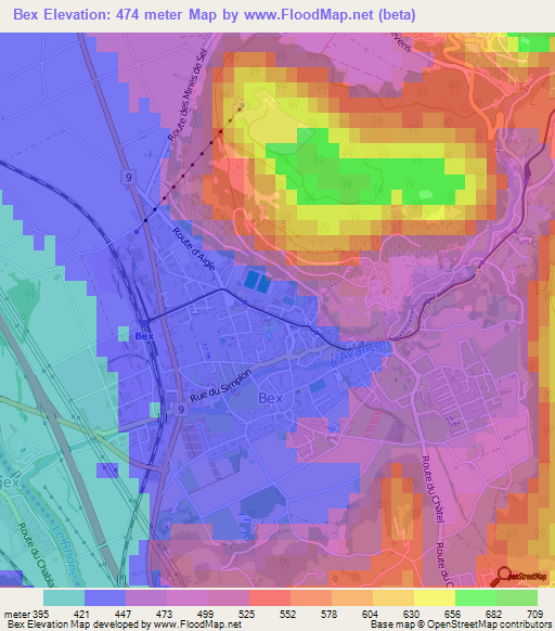 Bex,Switzerland Elevation Map