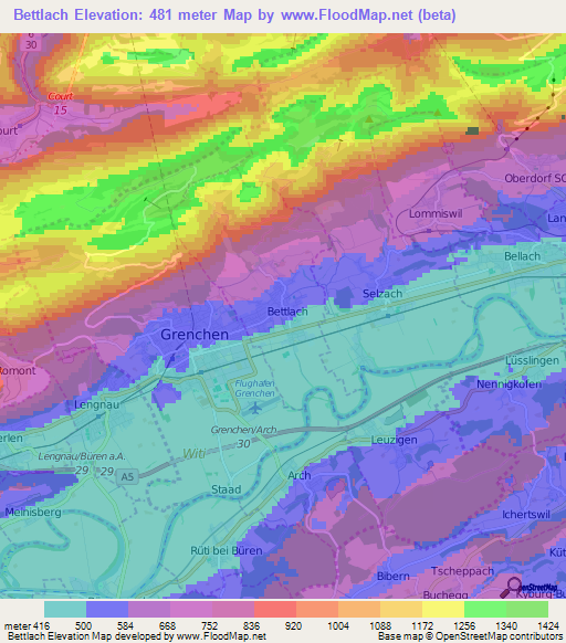 Bettlach,Switzerland Elevation Map