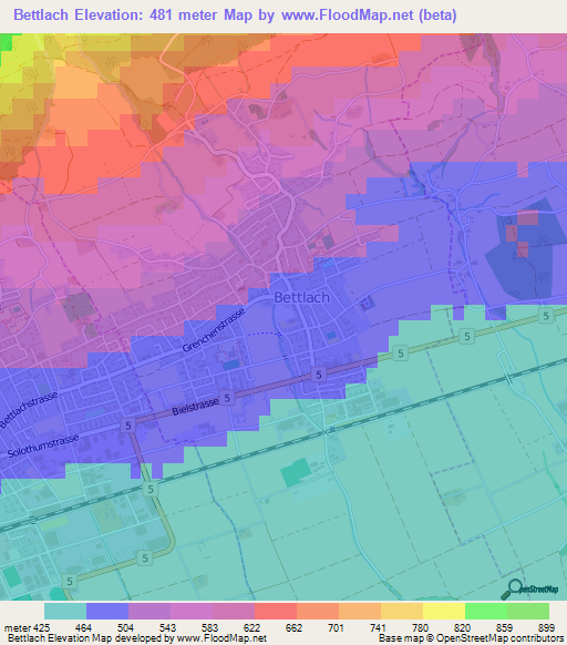 Bettlach,Switzerland Elevation Map