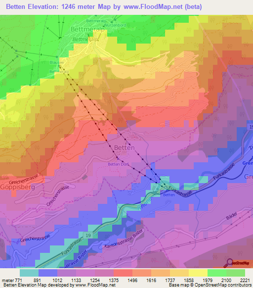 Betten,Switzerland Elevation Map