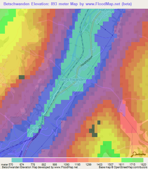 Betschwanden,Switzerland Elevation Map