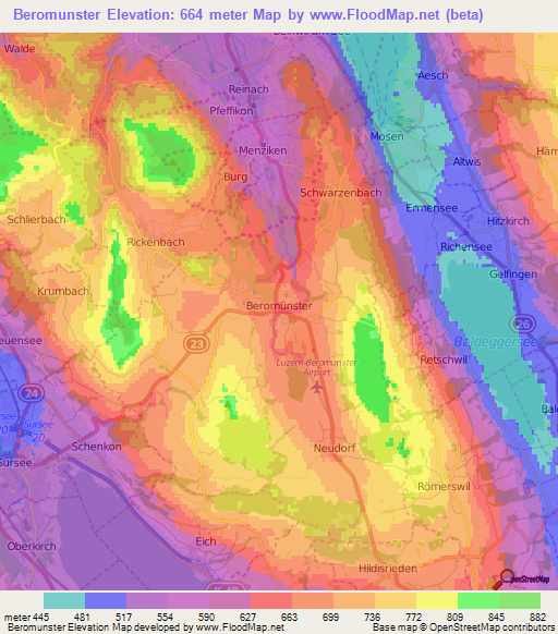 Beromunster,Switzerland Elevation Map