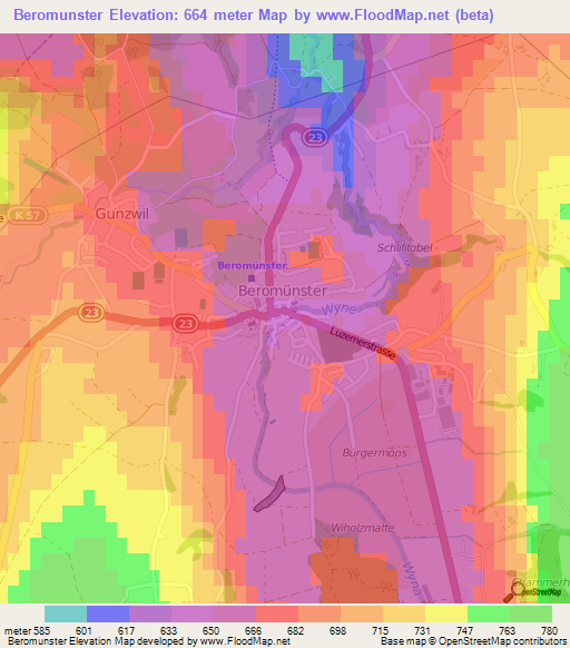 Beromunster,Switzerland Elevation Map
